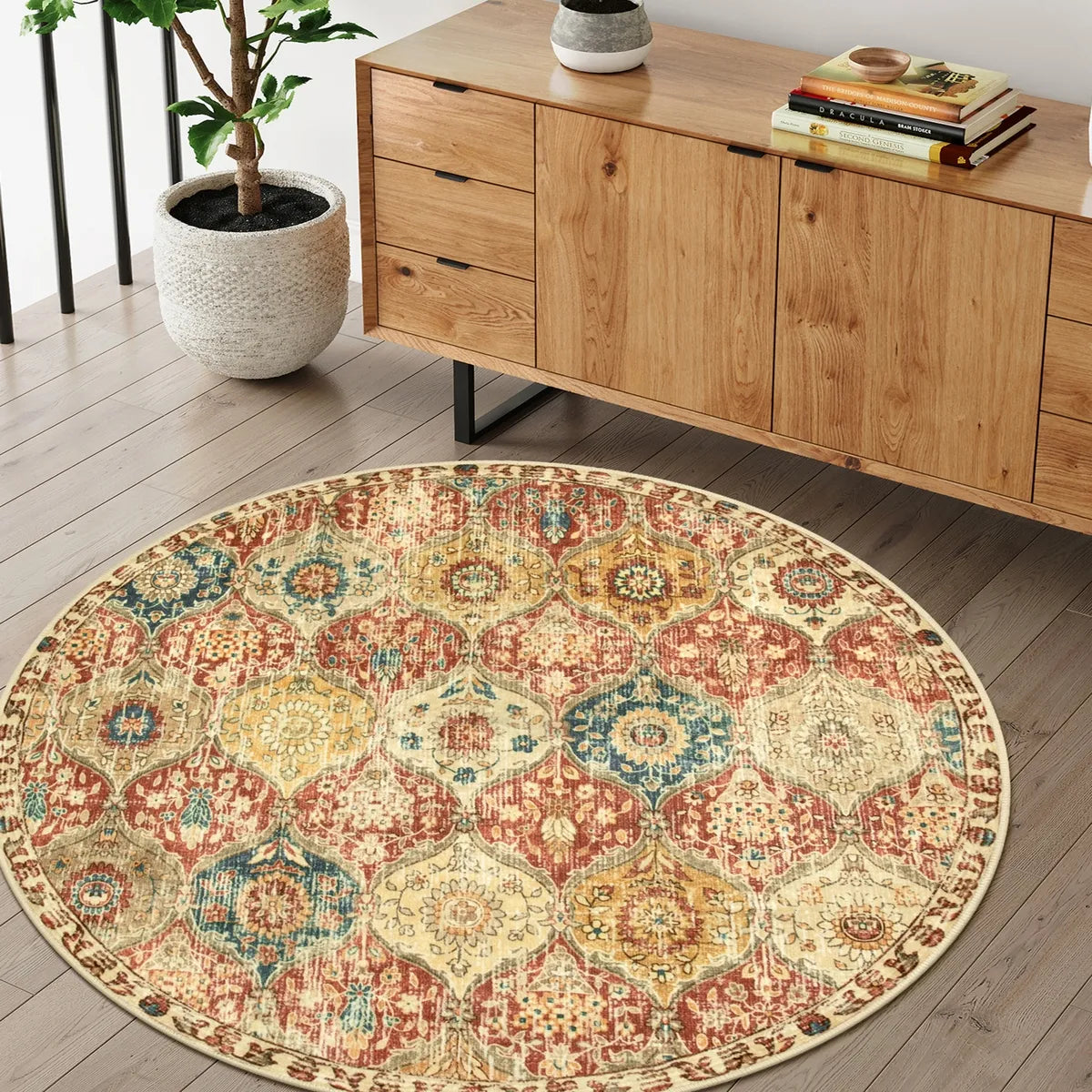 Elise Ultra-thin Transitional Vintage Floral Moroccan Trellis Red & Orange Rug