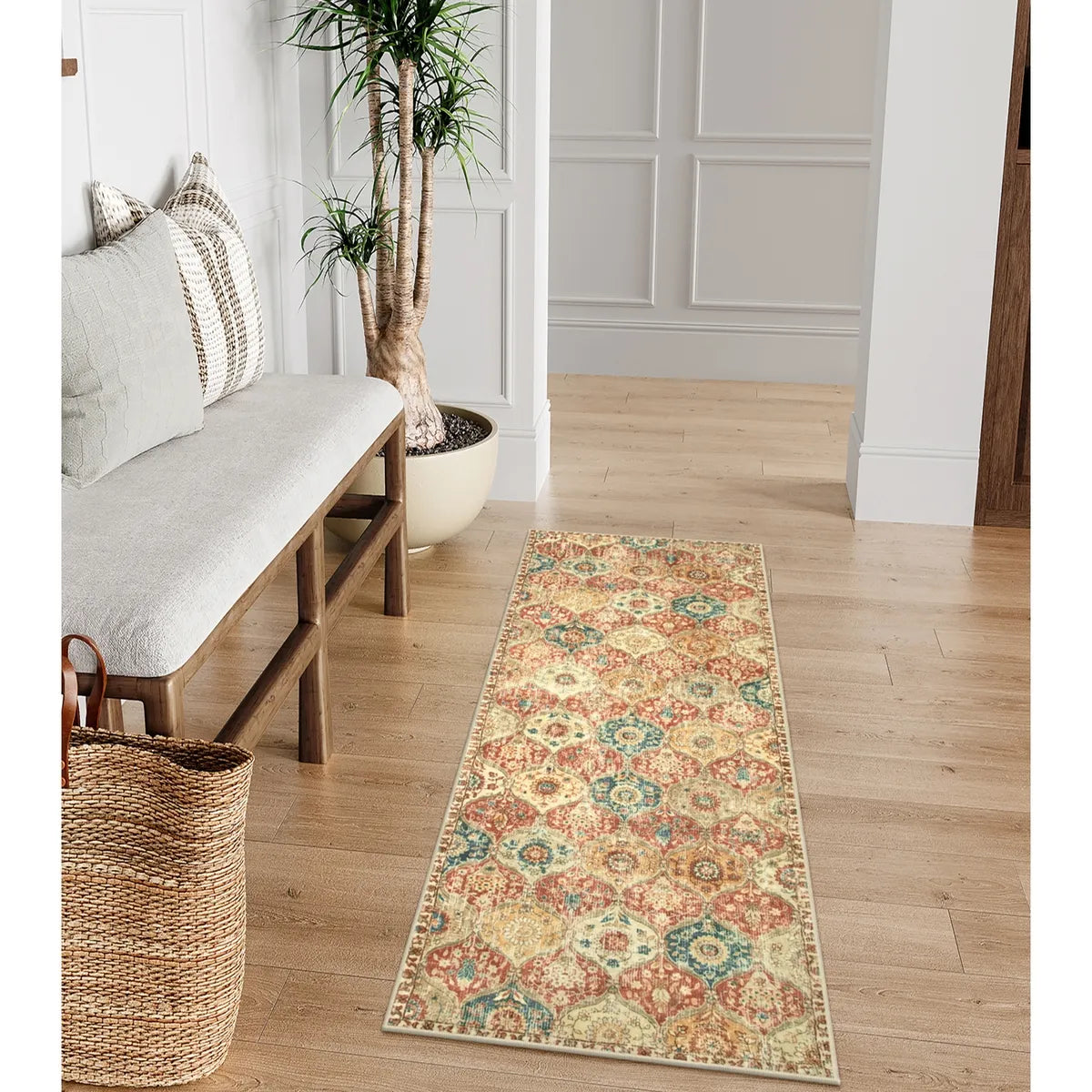 Elise Ultra-thin Transitional Vintage Floral Moroccan Trellis Red & Orange Rug