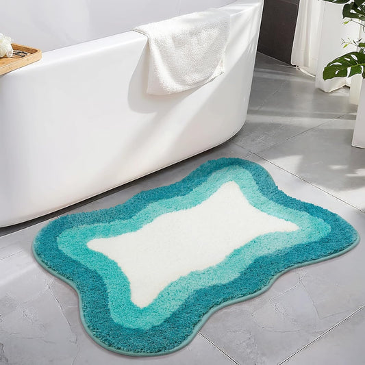 HAOCOO Washable Irregular Shape Bathroom Rugs, 18x25 inch Soft Non Slip Gradient Small Bath Mat, Microfiber Absorbent Bathroom Floor Mats Shower Rug for Bathroom Door Mat Sink Tub Shower