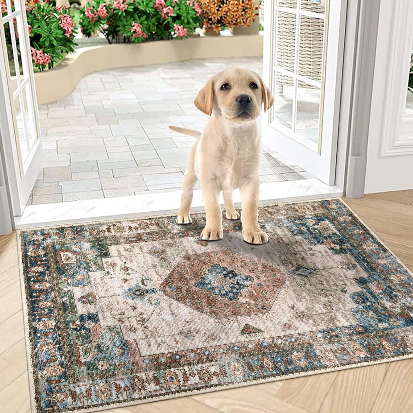 Collive Indoor Door Mat Retro Floor Mat, Non Slip Washable Doormat Quickly Absorb Welcome Mats Low-Pile Front Door Rug Inside Entryway Carpet for Entrance - 32"x48"