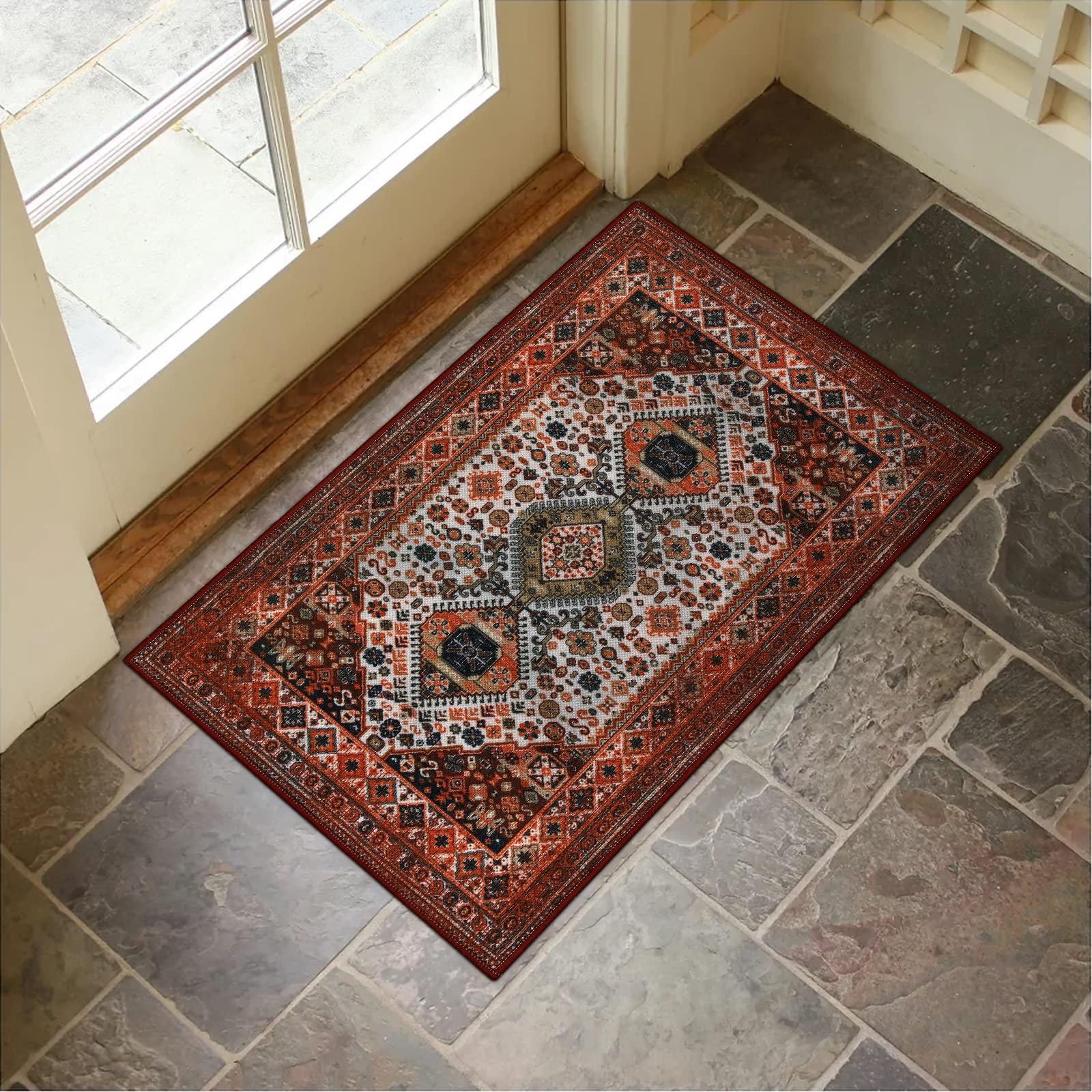 Collive Indoor Door Mat Retro Floor Mat, Non Slip Washable Doormat Quickly Absorb Welcome Mats Low-Pile Front Door Rug Inside Entryway Carpet for Entrance - 32"x48"