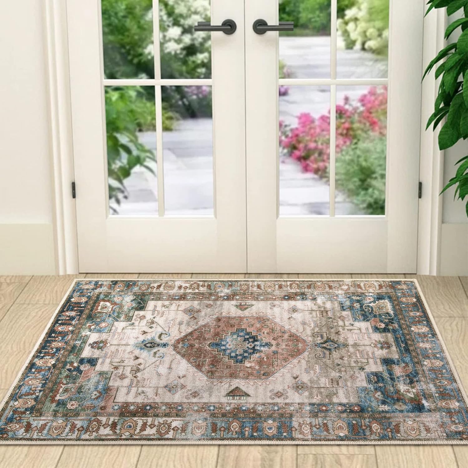 Collive Indoor Door Mat Retro Floor Mat, Non Slip Washable Doormat Quickly Absorb Welcome Mats Low-Pile Front Door Rug Inside Entryway Carpet for Entrance - 32"x48"