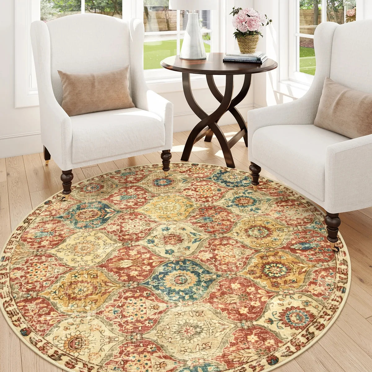 Elise Ultra-thin Transitional Vintage Floral Moroccan Trellis Red & Orange Rug