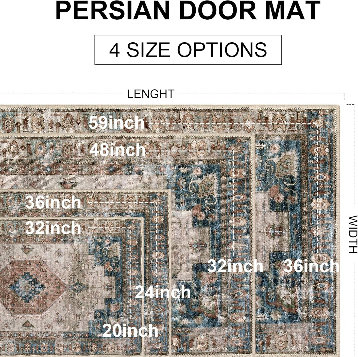 Collive Indoor Door Mat Retro Floor Mat, Non Slip Washable Doormat Quickly Absorb Welcome Mats Low-Pile Front Door Rug Inside Entryway Carpet for Entrance - 32"x48"